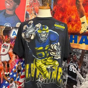 Vintage 90s Michigan Wolverines NCAA Football Sunrise‎ Sportswear AOP Tee Sz XL